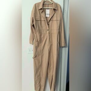 Zara Beige Jumpsuit with Button Detail